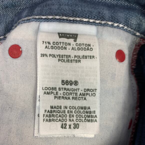 Levis Mens 569 Jeans Size 42X28 Loose Straight Blue Pressed Seams Zipper Pocket - Picture 7 of 8